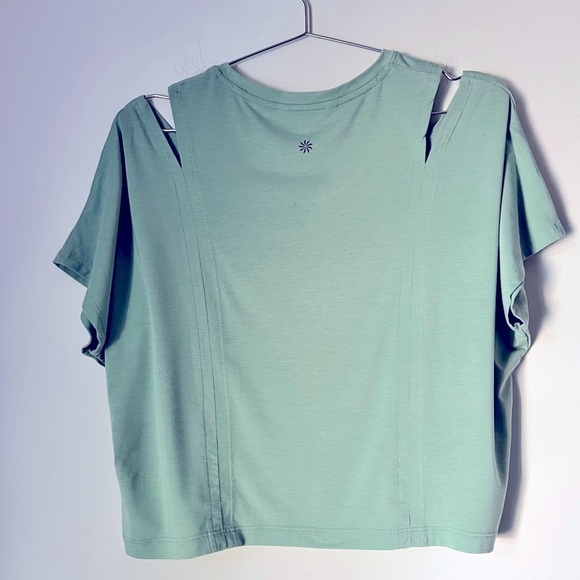 Athleta Intention Tee Split Shoulder Active Stretch Top Sage Green XS Sum 22' - Picture 7 of 10
